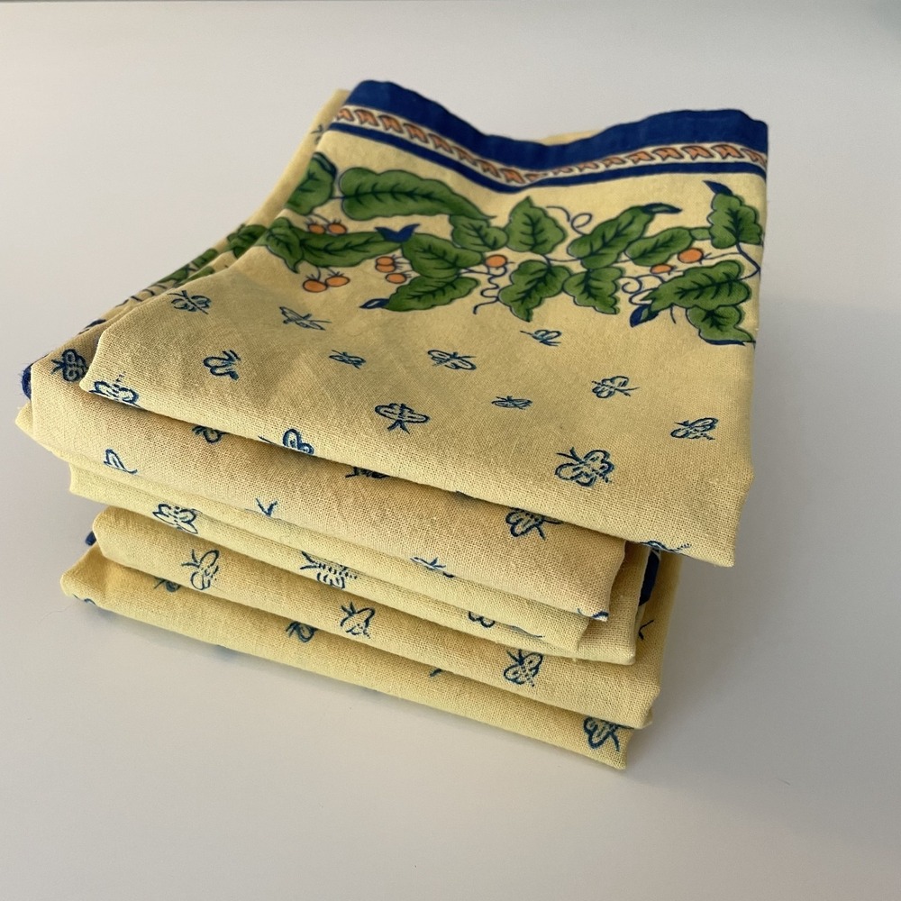 William Sonoma Cotton Napkins SET OF 6 Yellow French Country Bees Vines 20x20 - Picture 2 of 8